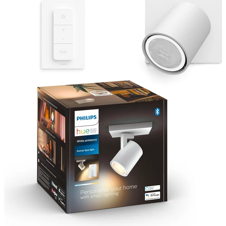 Philips Hue White Ambiance Runner 1er Spot + Dimmschalter weiß, inkl. 1x5W GU10 LED Lampe, dimmbar, alle Weißschattierungen, steuerbar via App, kompatibel mit Amazon Alexa (Echo, Echo Dot)