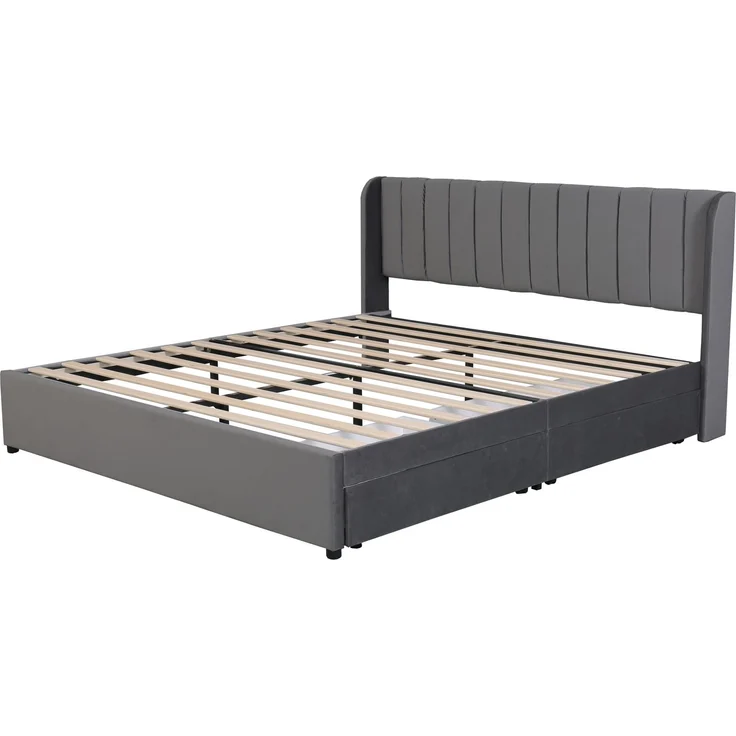 Polsterbett 180×200 cm aus Samt-Stoff mit Lattenrost und zweißSchubladen, grau – Bild 10