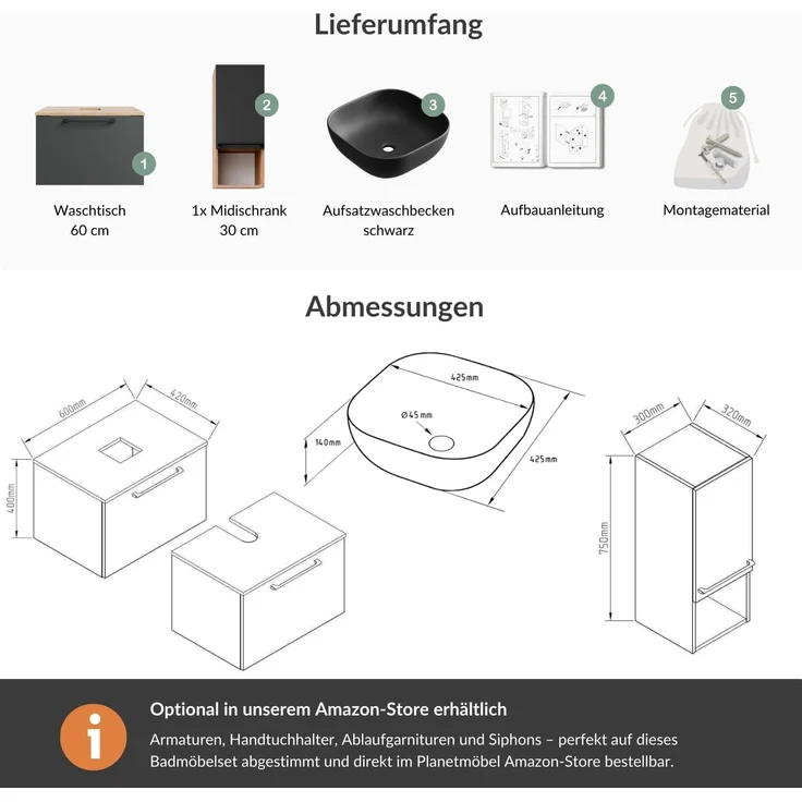 Planetmöbel Badmöbel-Set Astra, (Badezimmer Möbel im modernen Design, 3-St), Badezimmer Möbel im modernen Design – Bild 3