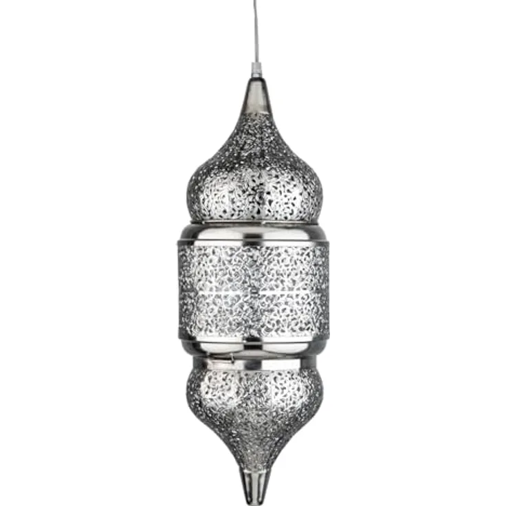 Marrakesch Orient & Mediterran Interior Pendelleuchte Orientalische Pendelleuchte Imano Silber 56cm, Handarbeit & Boho Deko, Leuchtmittel nicht im Lieferumfang enthalten, Handarbeit