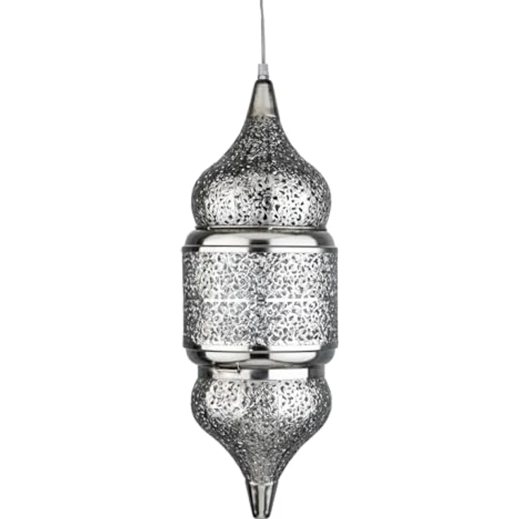 Marrakesch Orient & Mediterran Interior Pendelleuchte Orientalische Pendelleuchte Imano Silber 56cm, Handarbeit & Boho Deko, Leuchtmittel nicht im Lieferumfang enthalten, Handarbeit – Bild 1