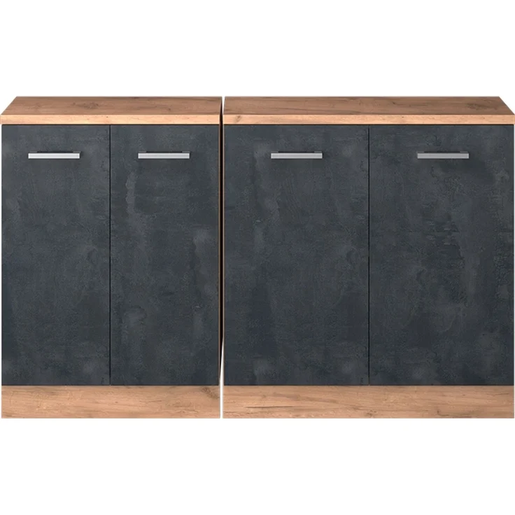 Küchenschrank für Dachschrägen R-Line Schwarz Beton 140 cm 2er Set Schrankkorpuss 60 cm Tiefe Vicco – Bild 3