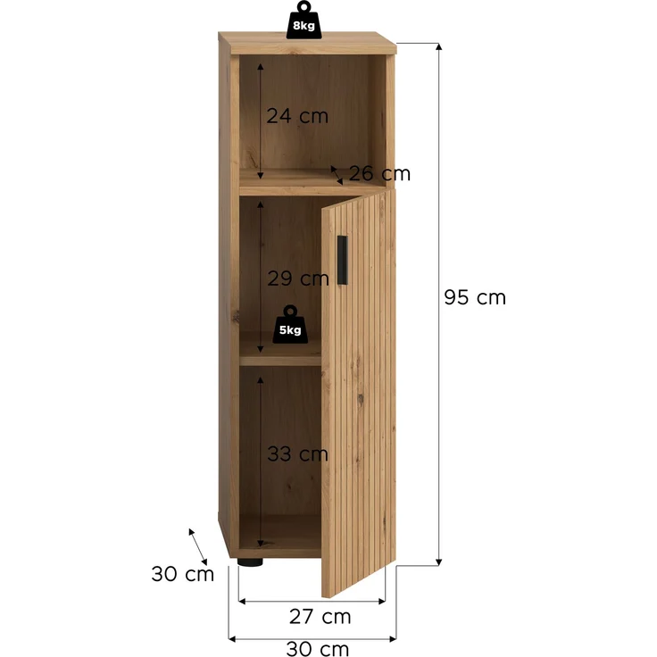 Badschrank B/H/T: 30x95x30 cm in Artisan Oak Nachbildung und -- – Bild 4