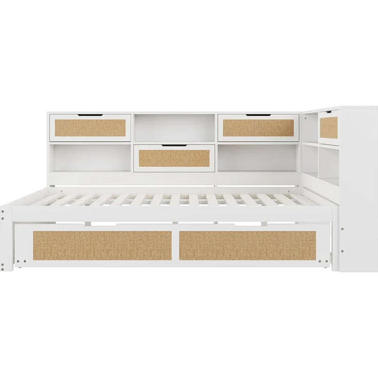 Multifunktionales Massivholz-Schlafsofa mit Ausziehbett 140x200 cm, Stauraum & USB-Anschlüssen, Gäste- & Tagesbett, Weiß – Bild 9