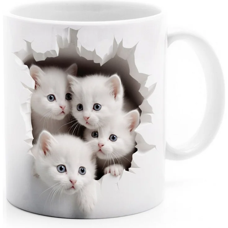 MoonWorks Tasse Tasse Weihnachten 3D Illusion Katze Schneemann Weihnachtsmann, Keramik – Bild 5