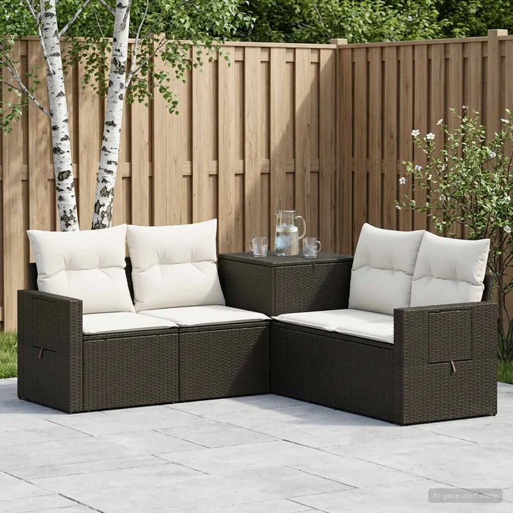 vidaXL Sofa Set 5 stk. Schwarz und Cremeweiß Polyrattan und Stahl 3447872 – Bild 1