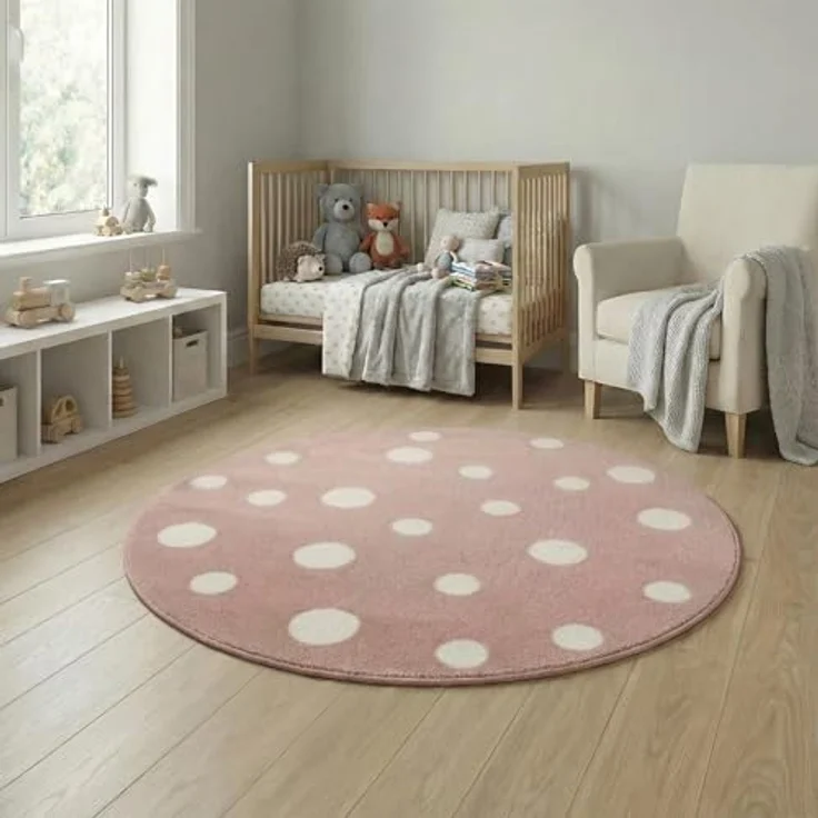 Jimri Kinderteppich DOTS l Pünktchen Gepunktet | Farbe: Beige Blau Rosa | Kinderzimmer/Jugendzimmer – Bild 2