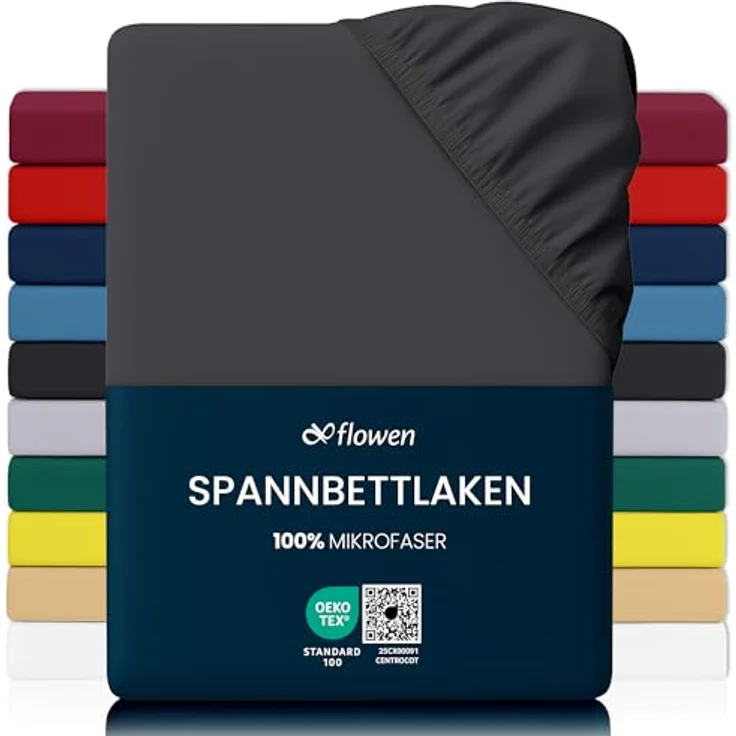 Flowen Spannbettlaken 120x200 cm Mikrofaser Dunkelgrau, atmungsaktiv, hypoallergen, anti-milbe, 30 cm Tiefe, maschinenwaschbar – Bild 1