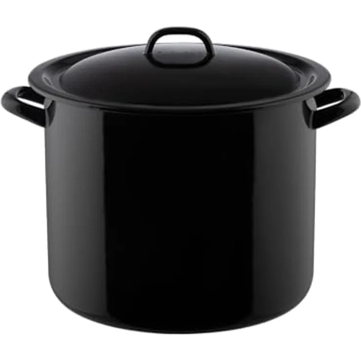 RIESS 0348-017 Vorratstopf 32 cm Emailledeckel mit Löchern, Schwarz / Kochtopf