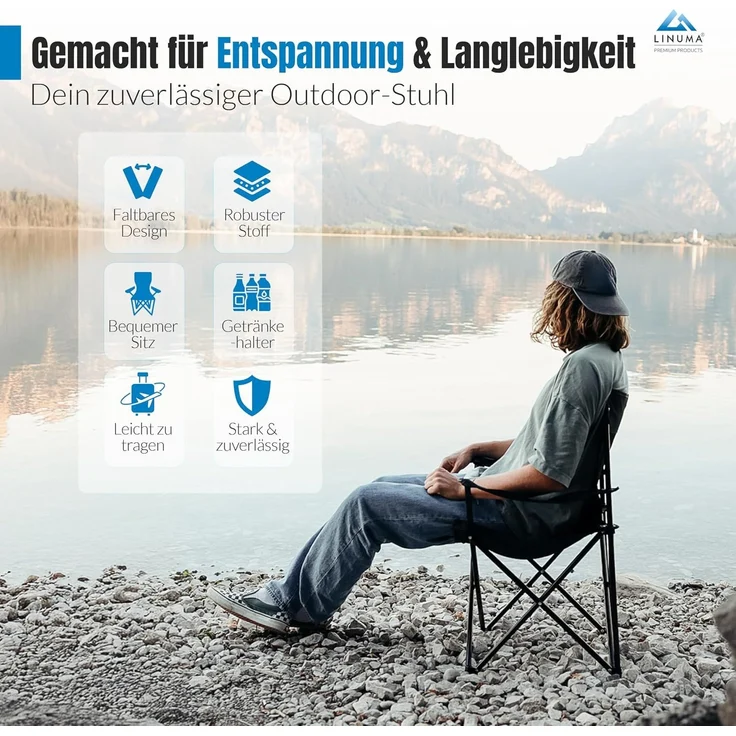 LINUMA® Faltstuhl PINK Campingstuhl Anglerstuhl mit Getränkehalter & Tragetasche – Bild 4