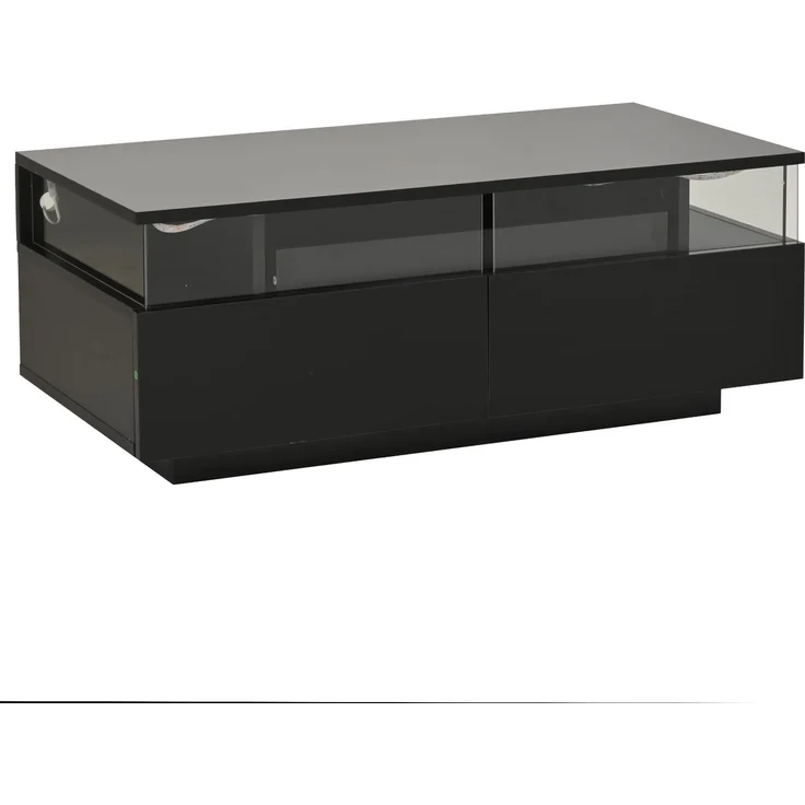 Merax Couchtisch mit Tablett, Hochglanz-Couchtisch fürs Wohnzimmer, Sofatisch mit 2 Schubladen, tragender Beistelltisch aus gehärtetem Glas, kaffeetisch mit LED-Licht, Schwarz – Bild 8
