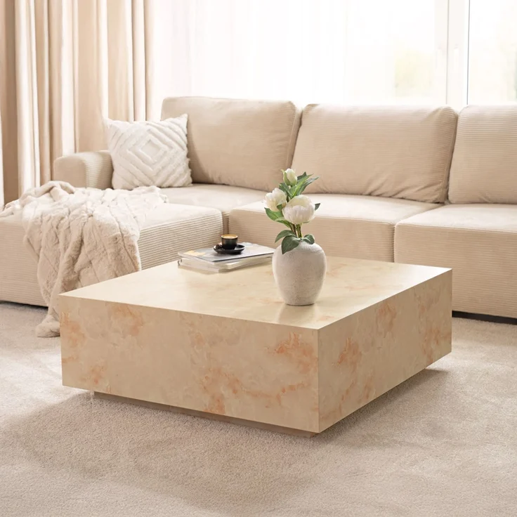 HOME DELUXE Couchtisch Marmor AMIRI XL - 95 x 95 cm Sandstein – Bild 1