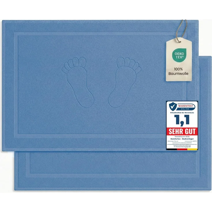 Komfortec Badematte Badvorleger aus 100% Baumwolle, 50x80 cm Duschvorleger, Waschbar Duschmatte, Frottee, Rechteckig, 800 g/m², 2er Set, Saugfähig & Schnelltrocknend