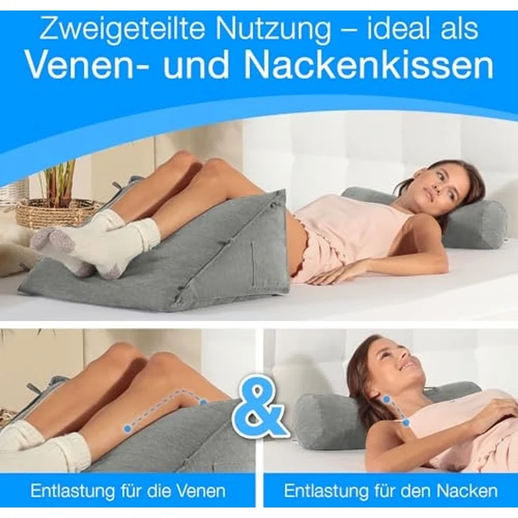 aktivshop Rückenkissen mit Nackenrolle für Bett & Sofa, 55x50x30cm, waschbarer Bezug – Bild 5