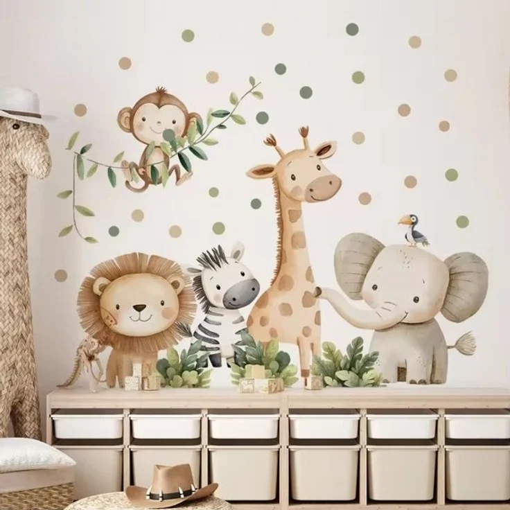 Montegoni Wandsticker Selbstklebende Cartoon Dschungel Tiere Wandaufkleber für Kinderzimmer (stück, 1x Set mit selbstklebenden Cartoon Dschungel Tiere Wandaufklebern), Selbstklebend, wasserdicht, schimmelresistent, bunte Dschungel-Tiere – Bild 4