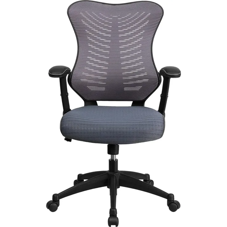 Flash Furniture Bürostuhl mit hoher Rückenlehne – Ergonomischer Schreibtischstuhl mit verstellbaren Armlehnen und Netzstoff – Perfekt für Home Office oder Büro – Grau