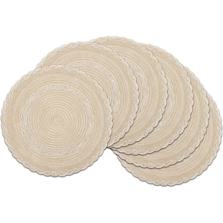 LuxusKollektion Platzset 6er Set Runde Platzsets Baumwolle Tischmatten Weihnachten Beige 38cm – Bild 1
