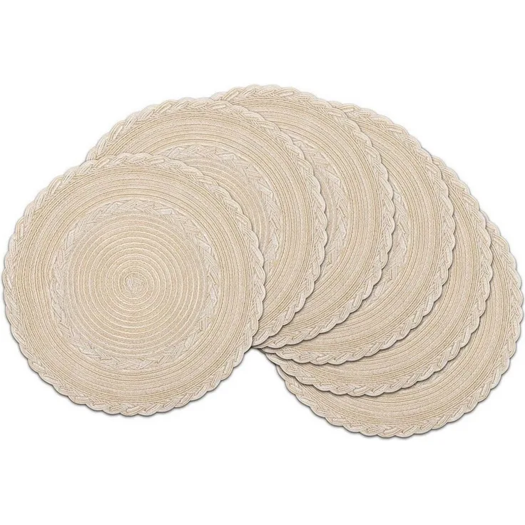 LuxusKollektion Platzset 6er Set Runde Platzsets Baumwolle Tischmatten Weihnachten Beige 38cm