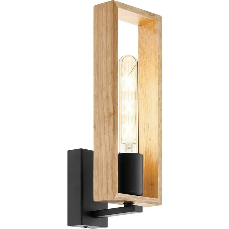 EGLO Wandleuchte LITTLETON Wandlampe,Vintage, Stahl und Holz, IP20, Wohnzimmerlampe, ohne Leuchtmittel, Wandleuchte, Flur, L11 x H33 x AL11,5 cm, schwarz, braun, 1X40W exkl.