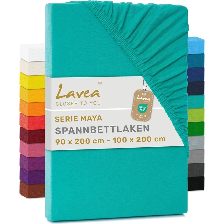 Lavea Spannbettlaken Maya, in Gr. 60x140, 90x200, 120x200, 140x200, 180x200 oder 200x220 cm, 100% Baumwolle, Gummizug: rundum, (1 Stück), Jersey Spannbetttuch für Topper, Boxspring- und Wasserbetten