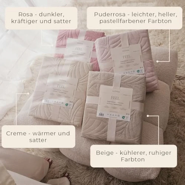 ROOM99 Feel Elegante Tagesdecke in Creme 240x260 cm Vielseitige Wohndecke als Bettüberwurf oder Sofaüberwurf Überwurfdecke für Bett und Sofa Steppdecke Stil Ideal als Bedspread Velvet Samt – Bild 5