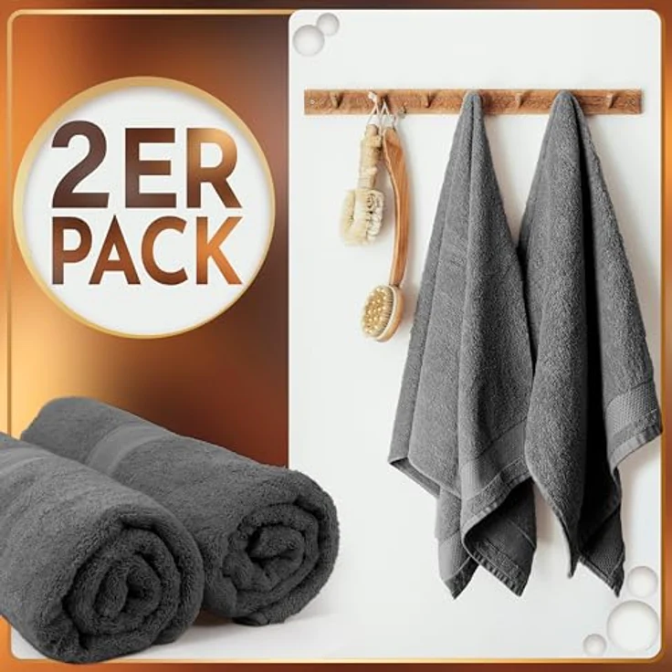 NatureMark 2er Pack SAUNATÜCHER Premium Qualität 80x200 cm SAUNATUCH Sauna-Handtuch 100% Baumwolle Farbe: Anthrazit Grau – Bild 3