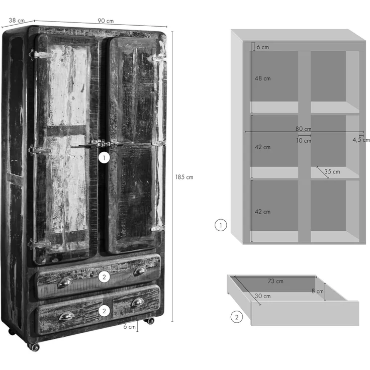 Schrank Altholz 90x38x185 mehrfarbig lackiert FREEZY #39 – Bild 3