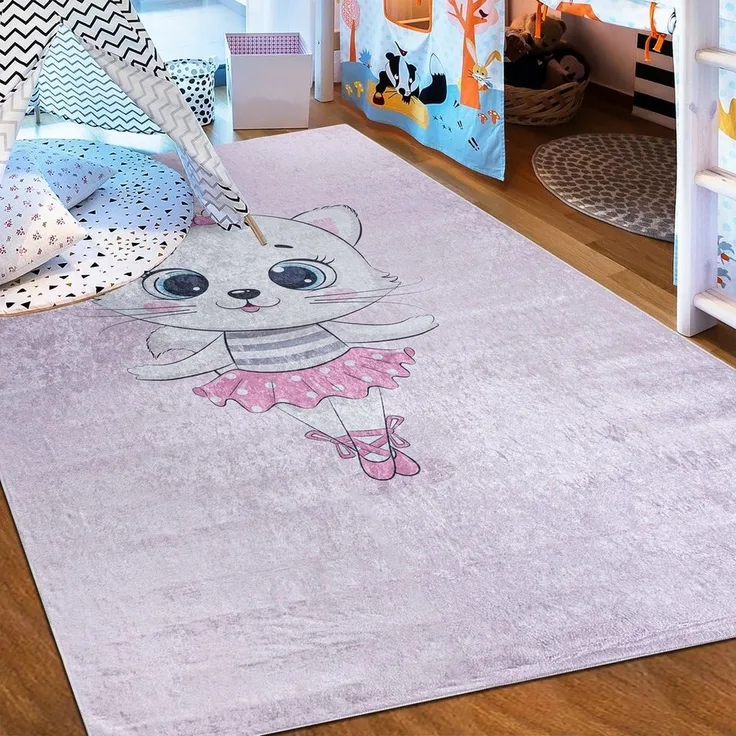 Mazovia Kinderteppich Kinderteppich Kinderzimmerteppich Ballett Ballerina, 80 x 150 cm, Kurflor, Waschbar in Waschmaschine, Höhe 5 mm, Rutschfest