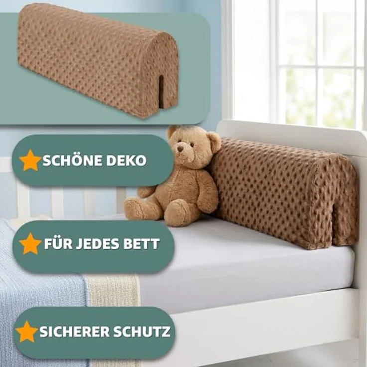 Bettkantenschutz für Kinderbetten 80 cm - Schutz für Bettrahmen Baby Bett rausfallschutz für boxspringbett bettgitter mit Bezug Kantenschutz Kinder Babybett Grau – Bild 6
