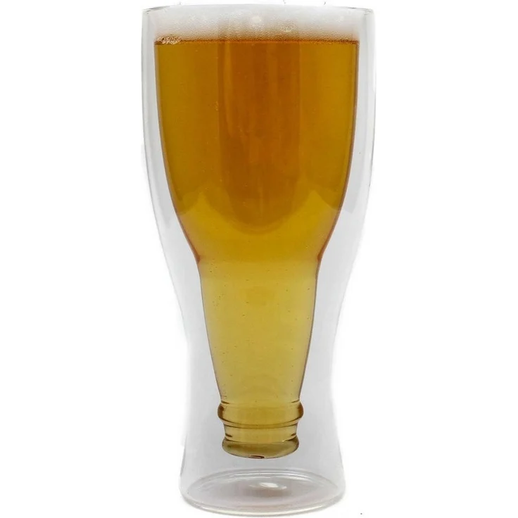 Dimono Bierglas Doppelwandiges Trinkglas, Borosilikatglas, Umgestülpte Bierflasche im Glas – Bild 3