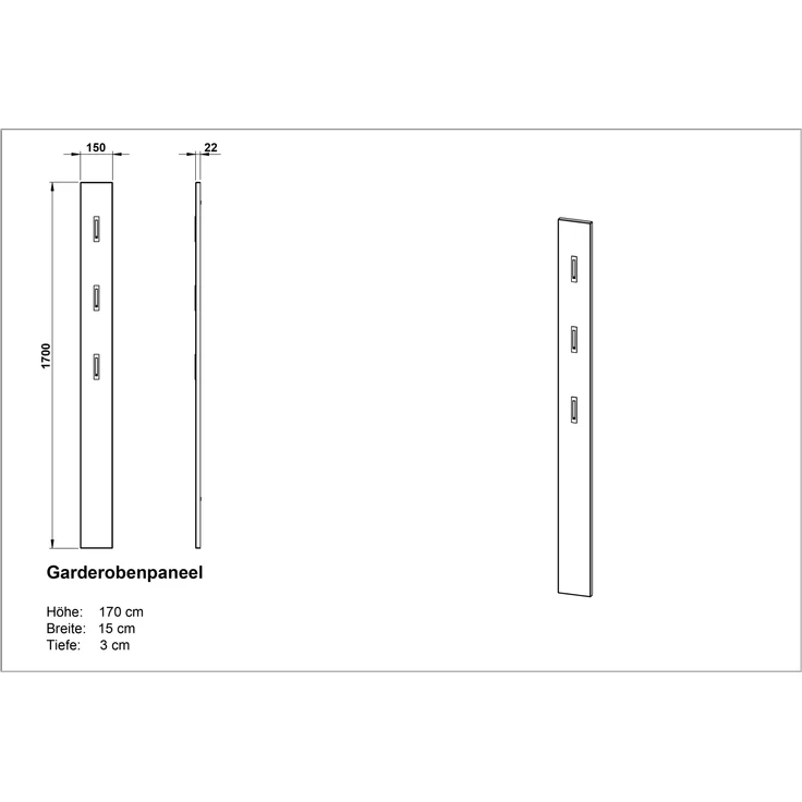 Garderobenpaneel >M-397< (BxHxT: 15x170x3 cm) in weiss - 15x170x3 (BxHxT) – Bild 2