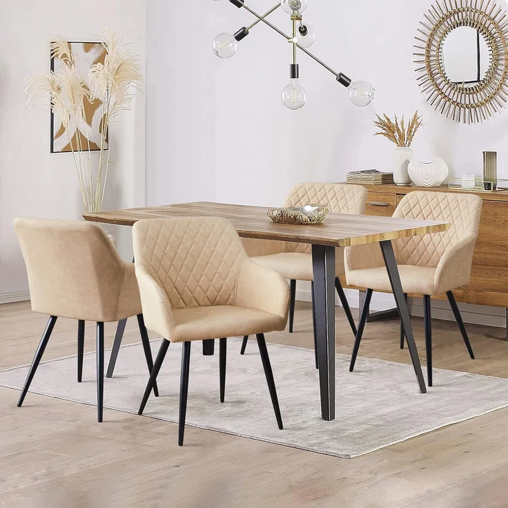 TUKAILAI Esszimmerstühle 2er Set aus Kunstleder, Modern Küchenstuhl Polsterstuhl Wohnzimmerstuhl Sessel mit Armlehnen Rückenlehne Metallbeinen, für Küche Esszimmer Wohnzimmer Lounge,Creme – Bild 2