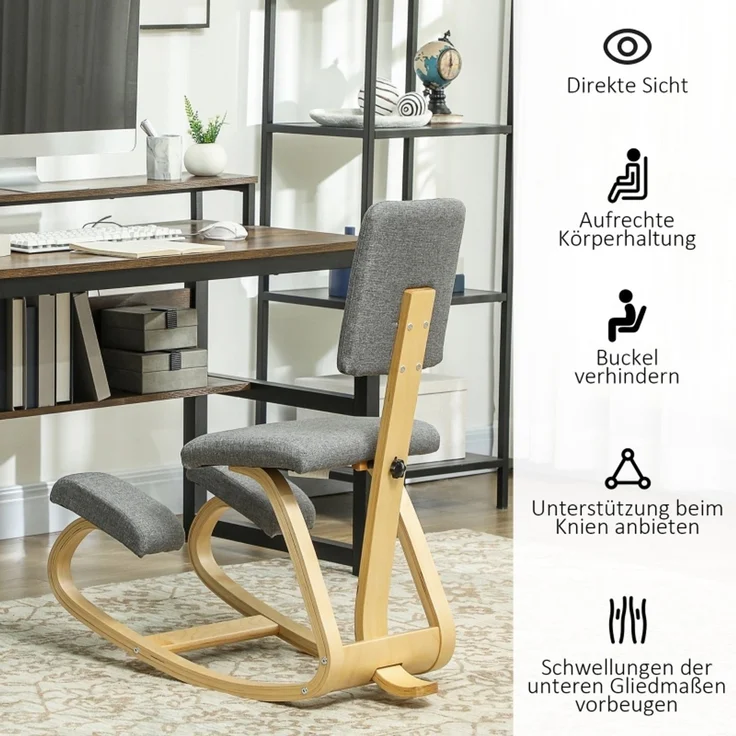 Ergonomischer Kniestuhl, Kniehocker Gesundheitsstuhl für Zuhause, Büro, Meditation Grau--Herde--84x51x93cm--YOUDENOVA – Bild 5