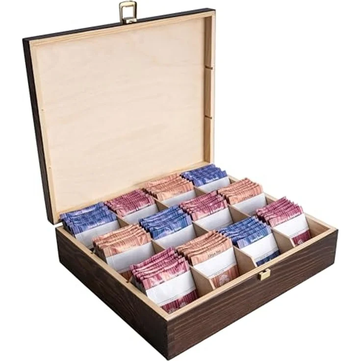 Creative Deco Teedose Teebox Holz aus Natürlichem Kiefernholz, Teebox Holz mit Deckel – Bild 1