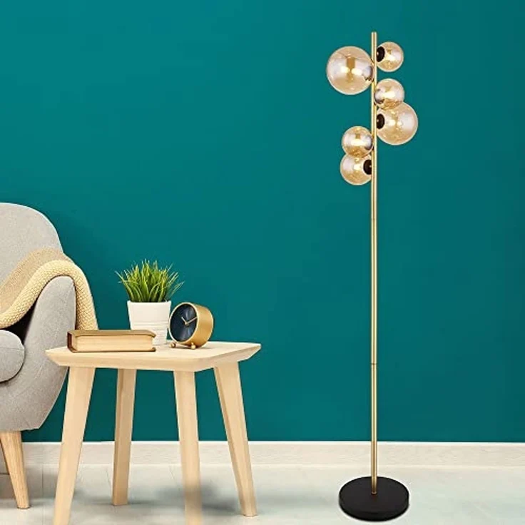 LED Stehleuchte, 6-Flammig, Glas Amber, messing, H 155 cm – Bild 7