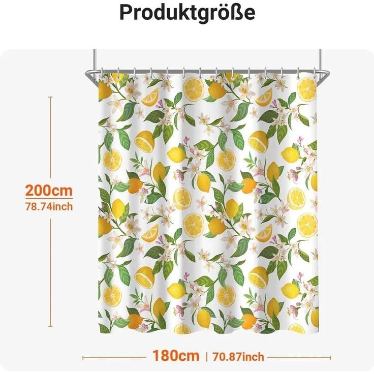 Duschvorhang Zitronenblätter 180x200cm wasserabweisend Waschbar Polyester 12 – Bild 6