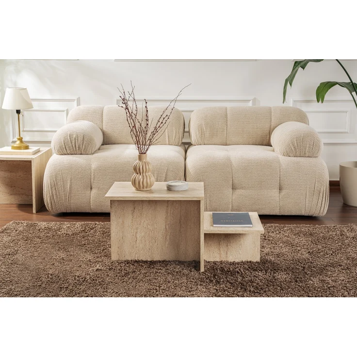 Modern Rustic Coffee Table, Travertine, 80 x 40 x 40 | Made from 100% Melamine Coated Particle Board, Thickness: 18 mm | Perfect for Modern Home Office & Study Spaces, Elegant and Functional Design – Bild 2