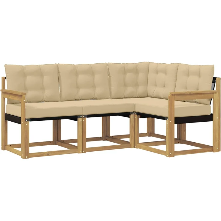 vidaXL Outdoor-Sofagarnitur 4 stk. 4-Sitzer Weiß und Beige 3389423 – Bild 2