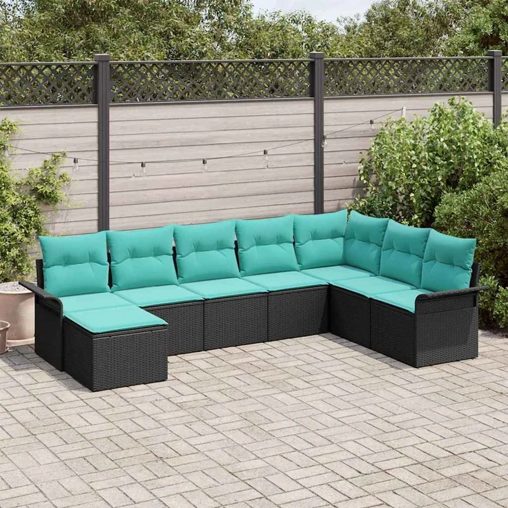vidaXL Garten-Sofa-Set mit Kissen 8 pcs Schwarz Poly Rattan 3354155 – Bild 1
