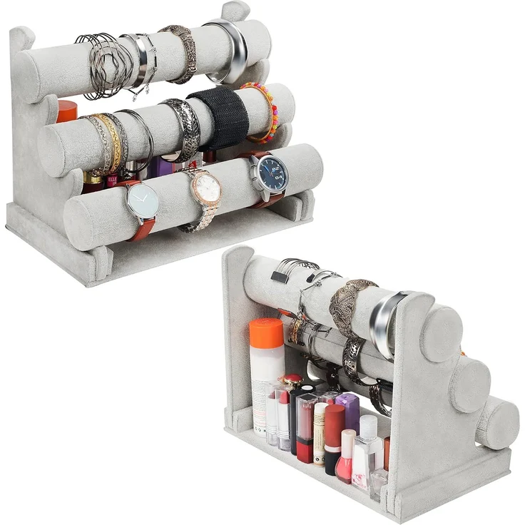 Kurtzy Schmuckständer Grauer Armbandhalter für Schmuckaufbewahrung - Samt Organizer (1 St) – Bild 4