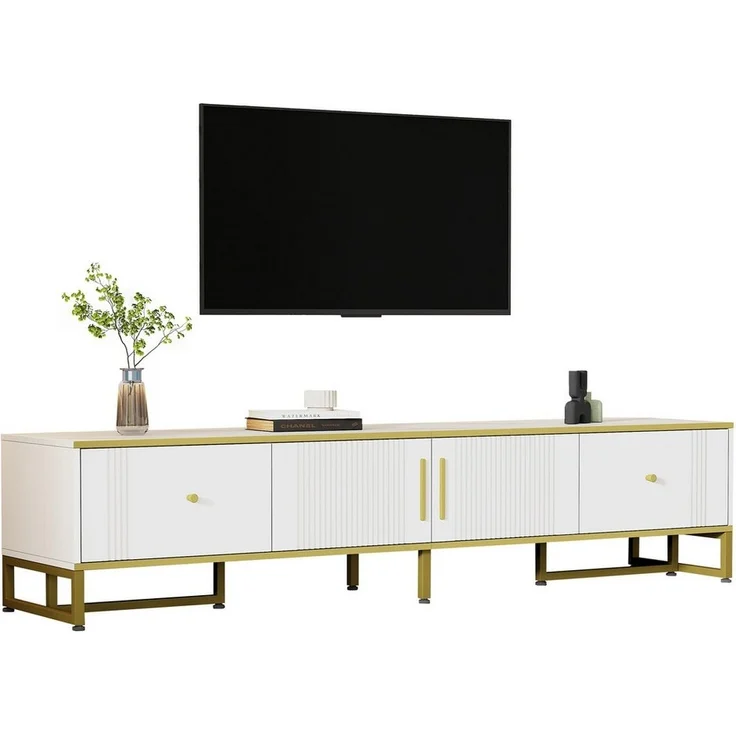 HAUSS SPOLE Lowboard mit goldener Umrandung, 2 Türen, 2 Schubladen, verstellbaren Füßen (Fernsehtisch, TV-Ständer, 1 St, 2 Türen, 2 Schubladen), mir verstellbaren Füßen und Kabelmanagement – Bild 5
