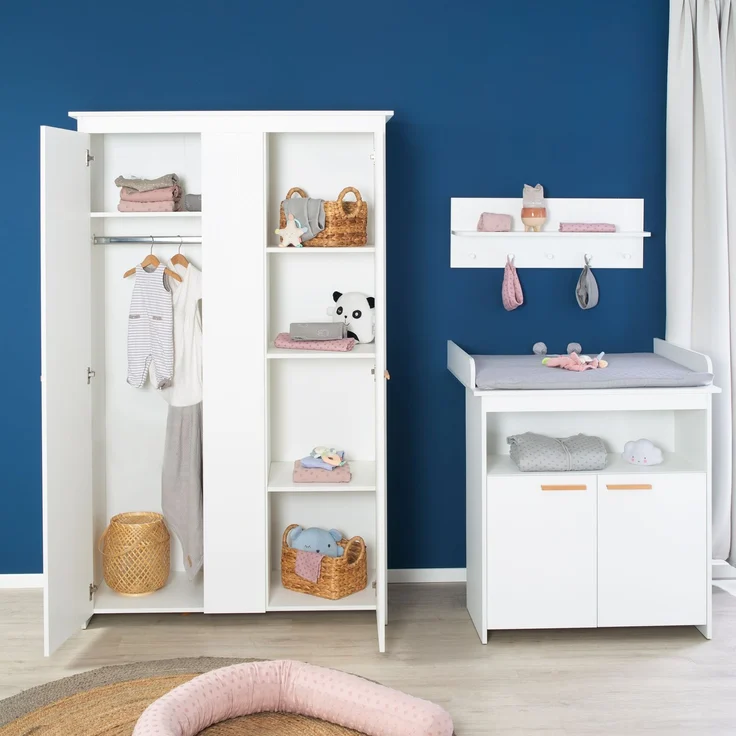 roba Kleiderschrank 'Anton' 2-türig - Holzgriffe aus Buche - Schrank für Baby- & Kinderzimmer - Weiß – Bild 7