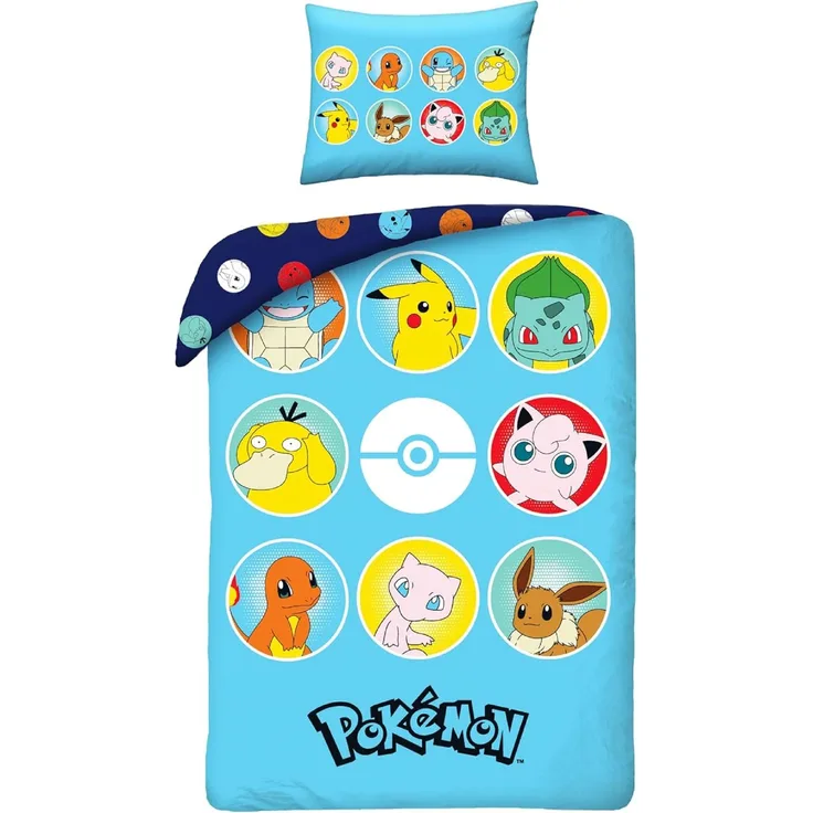 Pokemon Bettwäsche Set aus Mikrofaser Bettdeckenbezug 140 × 200 cm mit 70 × 90 cm Kissenbezug
