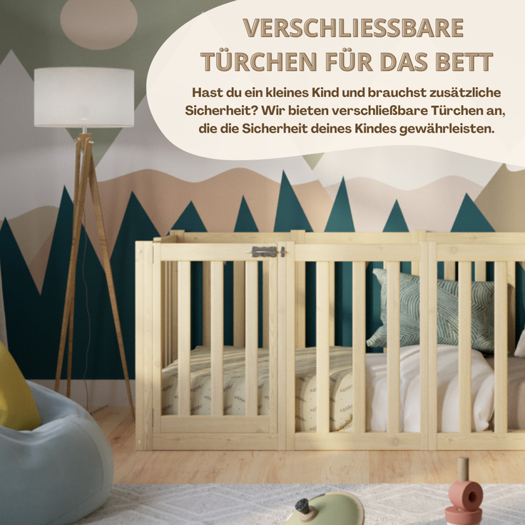 Crazy Pine 'Crazy John' Kinderbett mit hohem Rausfallschutz 73 cm, Holz, Natur, 140x200 cm – Bild 4