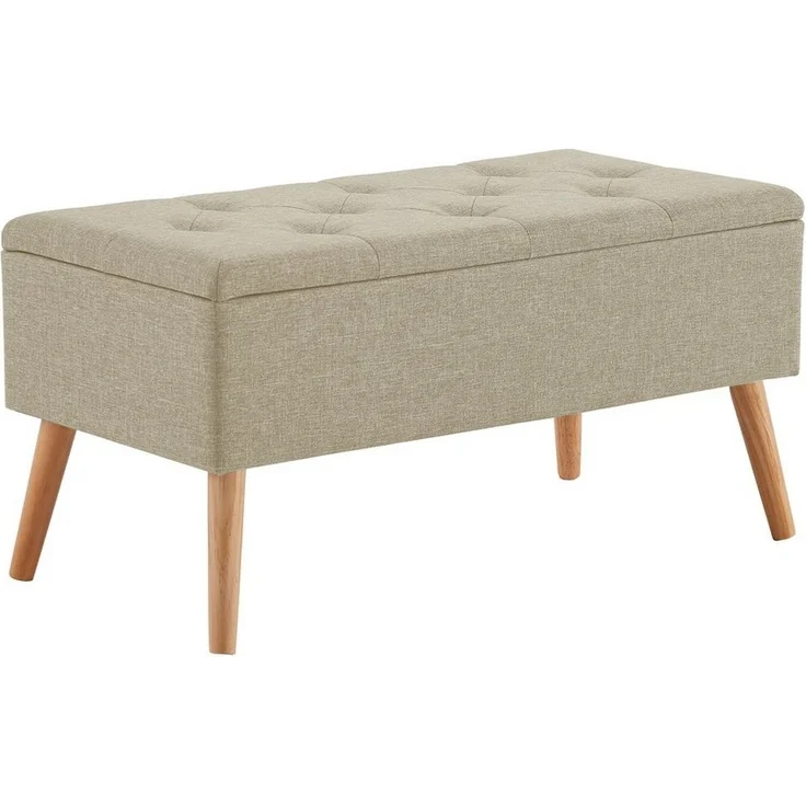 Zedelmaier Sitztruhe Sitztruhe Sitzhocker Fußhocker mit Stauraum LeinenDeckel und Holzfüßen (ZD8040), 43L /Max. Tragfähigkeit 300kg 76 x 39,5 x 40 cm Beige – Bild 1