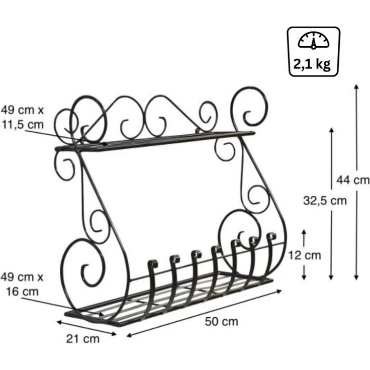 DanDiBo Kräuterregal Kücheregal Balkonregal Wand Metall Schwarz Sebino 50 cm Wandregal Blumenregal Pflanzenhalter Wandblumenhalter Küche Balkon – Bild 2
