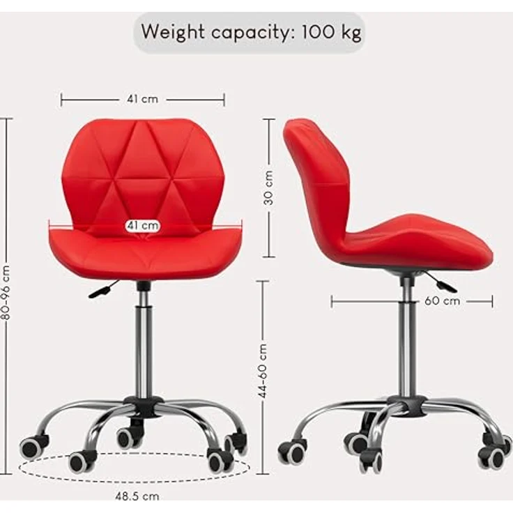 Vida Designs Geo Büro-Computer-Stuhl, rot, Gaming-Stuhl, Sekretär, Beine mit Drehrollen, Höhe verstellbar, Chrom, Polyurethan-Kunstleder – Bild 3