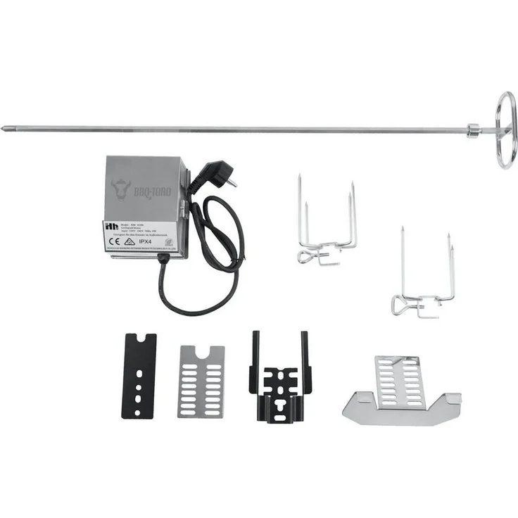 BBQ-Toro Grillspieß Edelstahl Grillspieß Set 70 cm, Motor 220V - 240V, 2 Fleischklammern – Bild 2