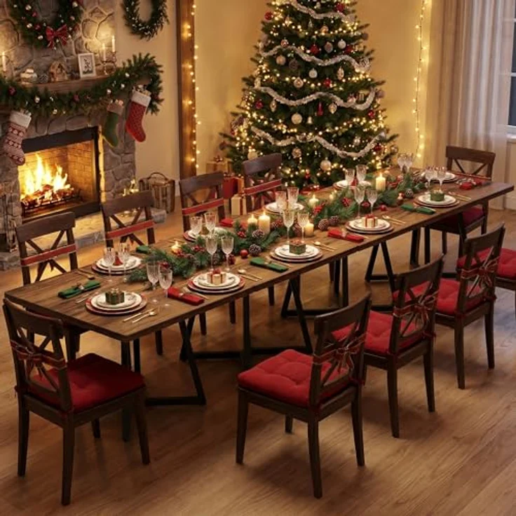 LITTLE TREE Kleiner Esstisch, 2er Set, 80×80 cm Küchentisch klein für 4 Personen, rustikaler brauner Holz-Küchentisch mit Metallbeinen, Mehrzweck Tisch für Esszimmer, Küche und Restaurant – Bild 8