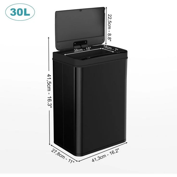 Ribelli Mülleimer Edelstahl Mülleimer Abfalleimer mit Sensor, 30L Mülltrennsystem Schwarz – Bild 1